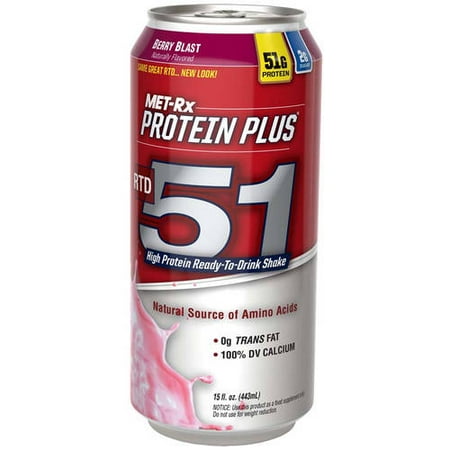 MET-Rx Protein Plus RTD 51 Berry Blast High Protein Ready-To-Drink Shake, 15 fl oz, 12 count