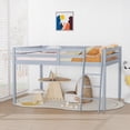 thumbnail image 2 of Zimtown Full Size Junior Low Loft Bed with Stairs, White Wood Bunk Bed Frame, No Box Spring Required, Gray, 2 of 10