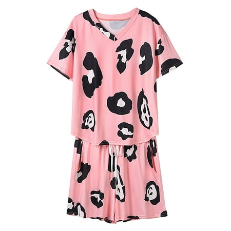 

Summer Pajamas Sets for Women Short Sleeve V Neck T Shirts Tops Drawstring Loose Shorts Soft Comfy Lounge PJs Sleepwear Womens Clothes