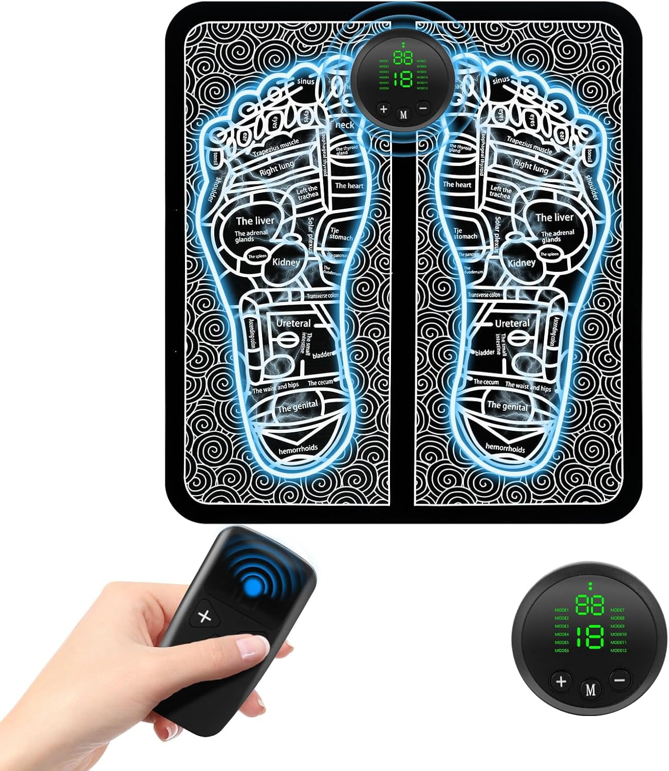Foot Massager, Transcutaneous Electrical Nerve Stimulator, Portable Feet Massager Pad for Pain Foot Relief Improve and Facilitate Muscle Performance in The Shoulder, Massager and Legs(Remote)
