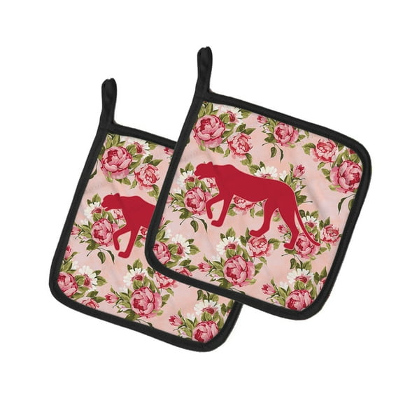 Caroline's Treasures BB1004-RS-PK-PTHD Leopard Shabby Chic Pink Roses Pair of Pot Holders , 7.5HX7.5W, multicolor