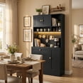 thumbnail image 3 of PULUOMIS LED Pantry Cabinets with Pegboard, Kitchen Pantry Storage Cabinet with Outlet & Microwave Stand, Kitchen Hutch Coffee Bar with 5 Hooks and Adjustable Shelf, Black, 3 of 12