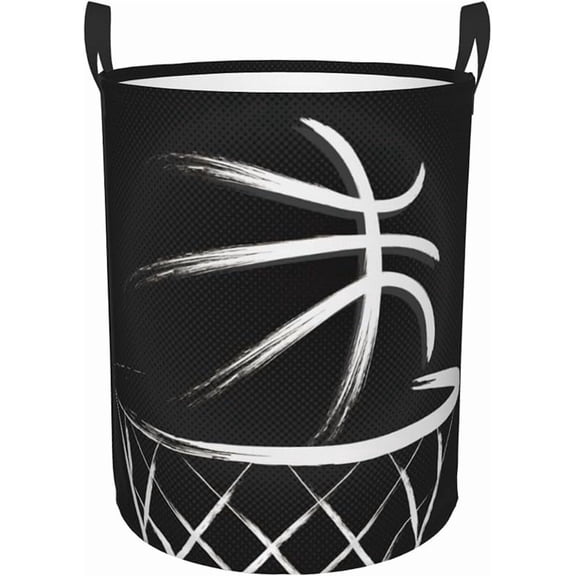 Laundry Basket Basketball Room Decor,Round Laundry Hamper Waterproof Dirty Clothes Hamper Collapsible Laundry Baskets With Handles,Toy/Clothes Storage Basket For Home Dorm Basketball Bathroom Decor