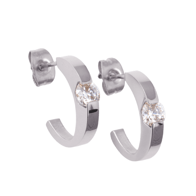 Aretes Mujer de Media Luna con Zirconia Cúbica LuckyLy Gala Plateado UNITALLA