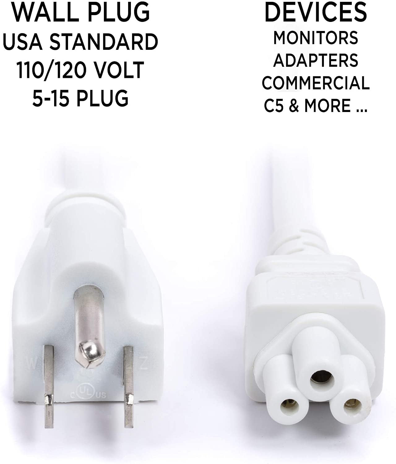 THE CIMPLE CO - 3 Prong AC Power Cord Cable - 25 Ft - White - PC Desktop Laptop Printer LCD HDTV