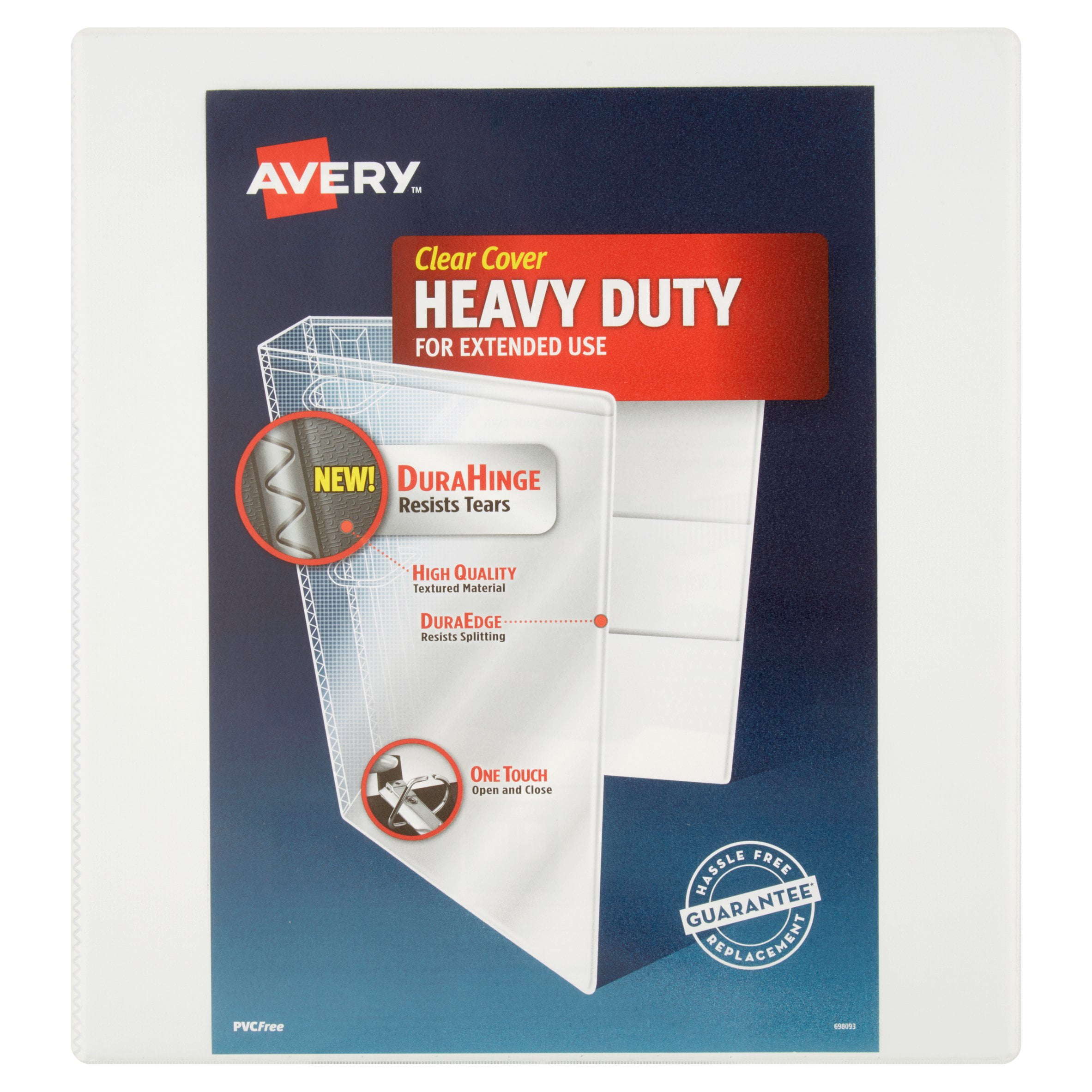 Avery 1" Heavy Duty Clear Cover Binder, White and Avery Easy Peel White
