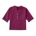 thumbnail image 1 of Linen Shirts Girl 3/4 Sleeve V Neck Blouses Buttons Loose Fit T Shirts Solid Color Summer Holiday Tops Clothes, 1 of 7