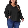 thumbnail image 1 of Blusas de mujer de talla grande GRACE & GRANDEUR con mangas largas transparentes y cuello en V con volantes 4X Negro, 1 of 1