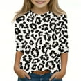 thumbnail image 2 of CLOISE Black Kids White T Shirt Girls Boys Youth 3/4 Sleeve Crew Neck Tops Leopard Print Outfits Fall Winter Clothes 3-12T, 2 of 5