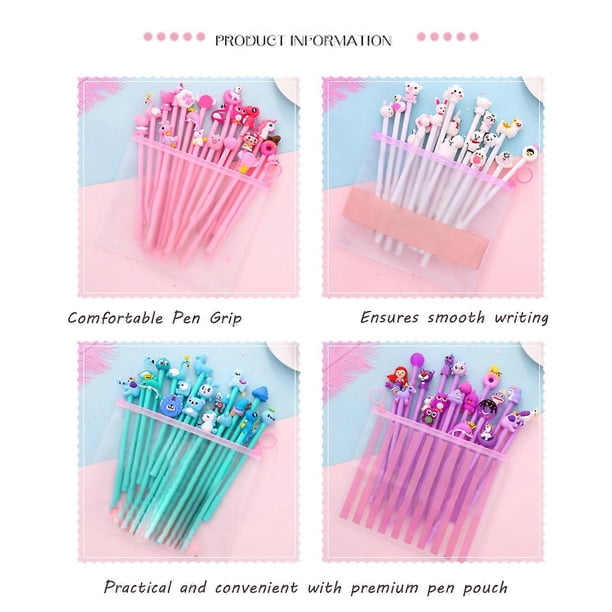 60pcs Cartoon Gel Ink Pens Comfortable Penholder Cute Writing Pen Set with Pouch for Kids Girls Students