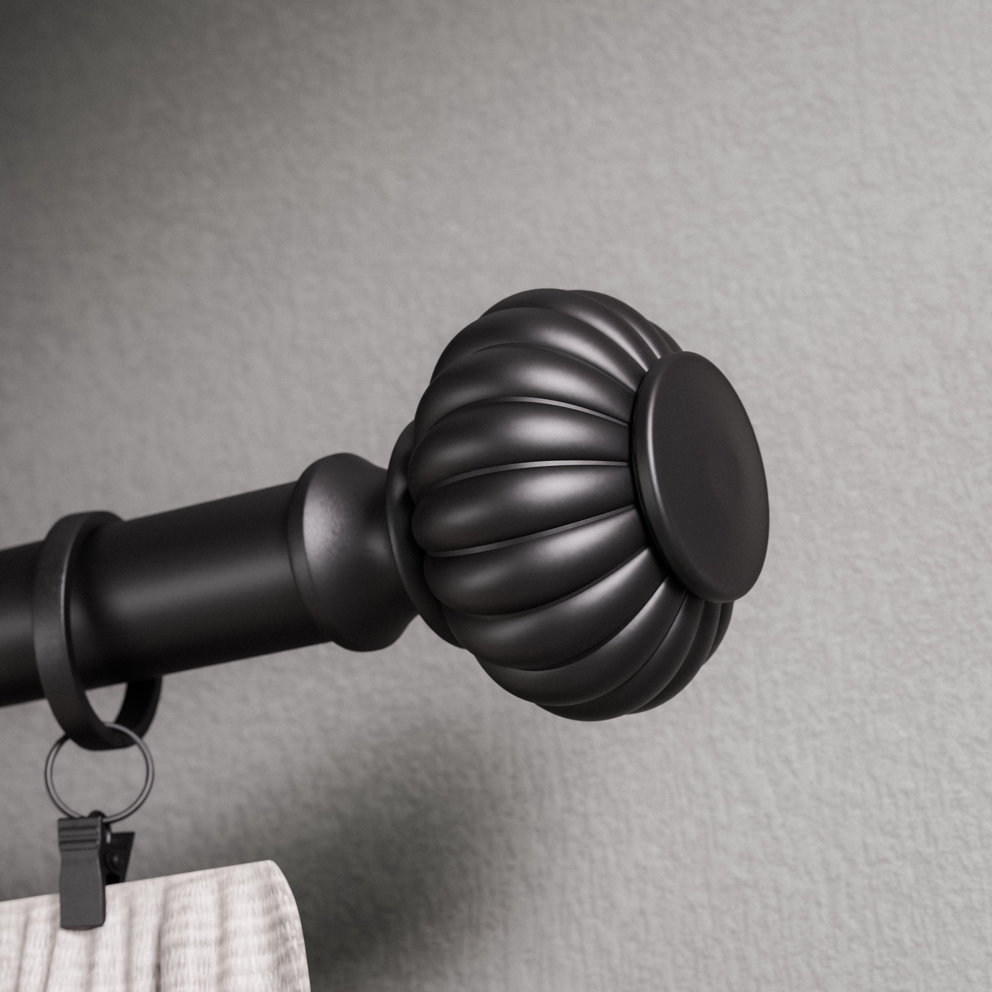 Better Homes and Gardens 1" Matte Black Ribbed Knob Adjustable Single Rod Set, 42"-120"
