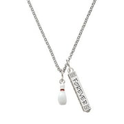 Delight Jewelry Silvertone Bowling Pin Silvertone Forever Bar Charm Necklace, 23"