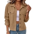 thumbnail image 2 of Women Lapel Fashion Winter Button Cardigan Corduroy Top Coat Khaki XL, 2 of 6