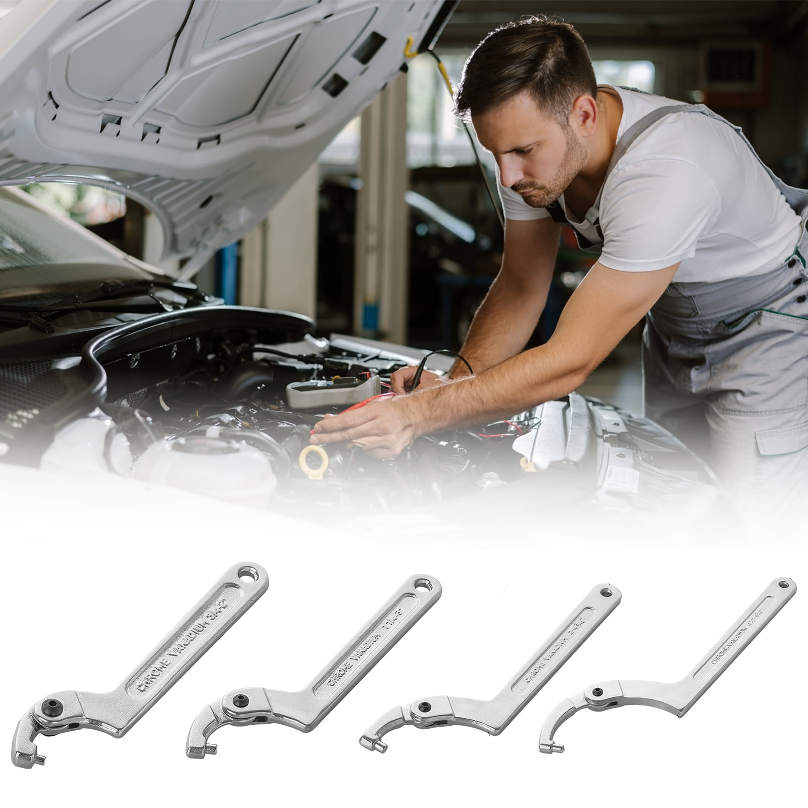 Adjustable C Hook Spanner Wrench Nut Bolts Hand Tool Stainless Steel Hand Tool Adjustable Wrench Hook Auto Tool