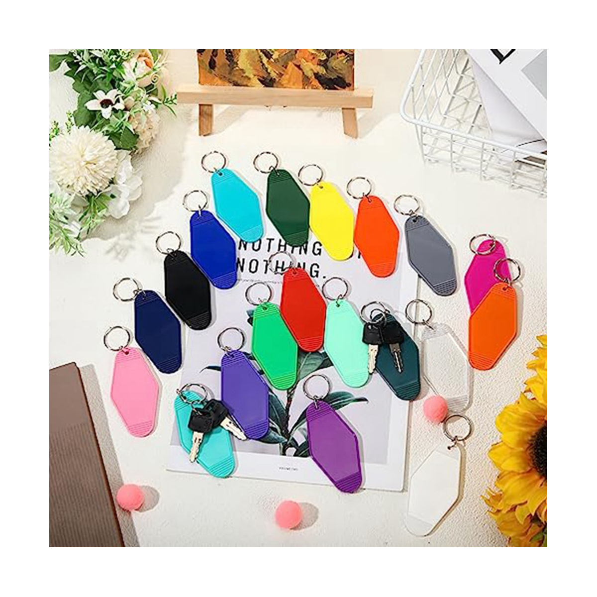100Pcs Blank Hotel Motel Keychain 20 Colors Rhombus Motel Key Tags