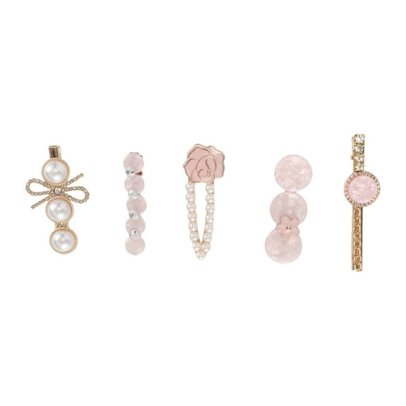 Unique Bargains 5 Pcs Fashion Grace Flowers Hair Clips Hairdo Clip for Girls Gold Tone Pink