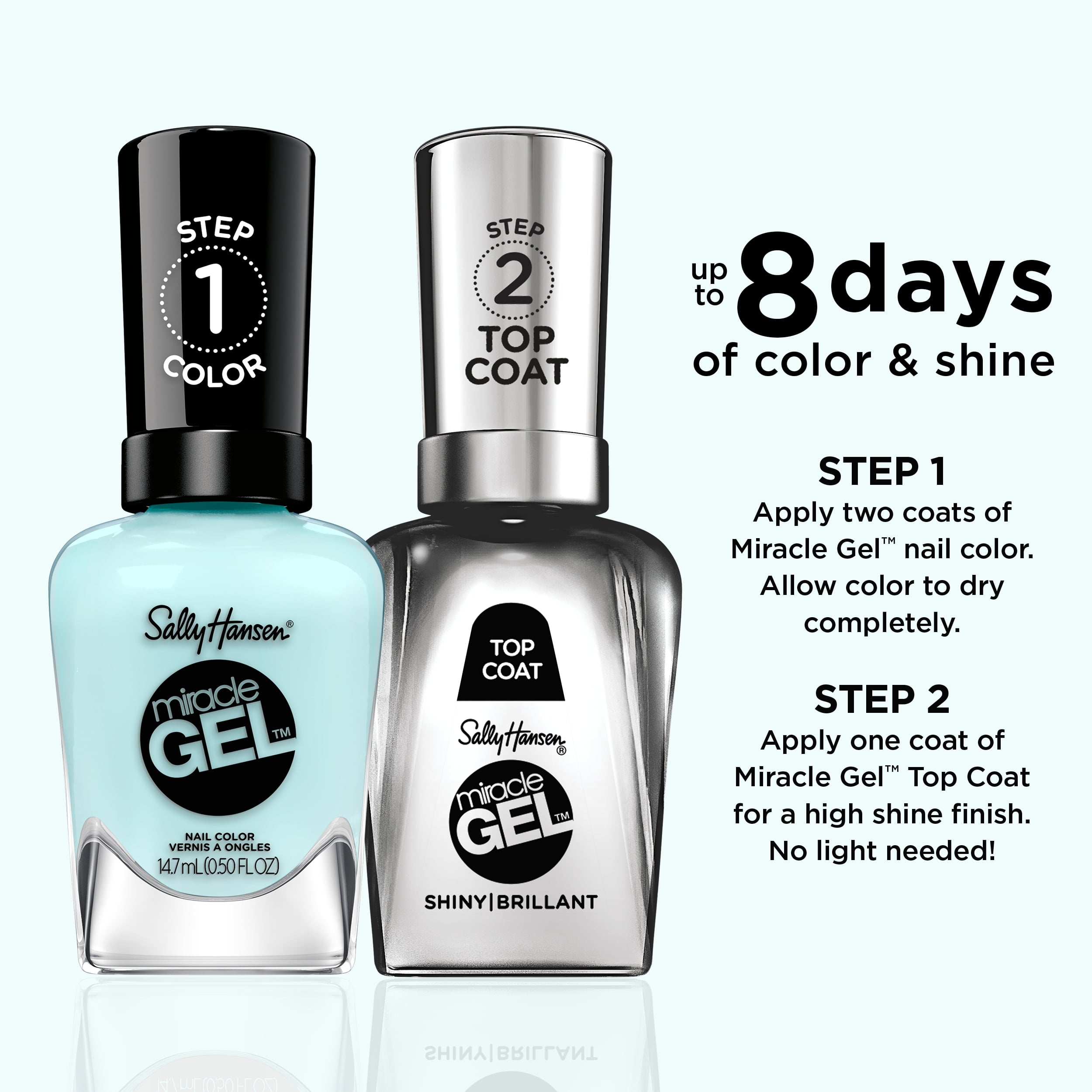 Sally Hansen Miracle Gel Nail Polish, Grand Cyan, 0.5 fl oz, No UV Lamp Needed