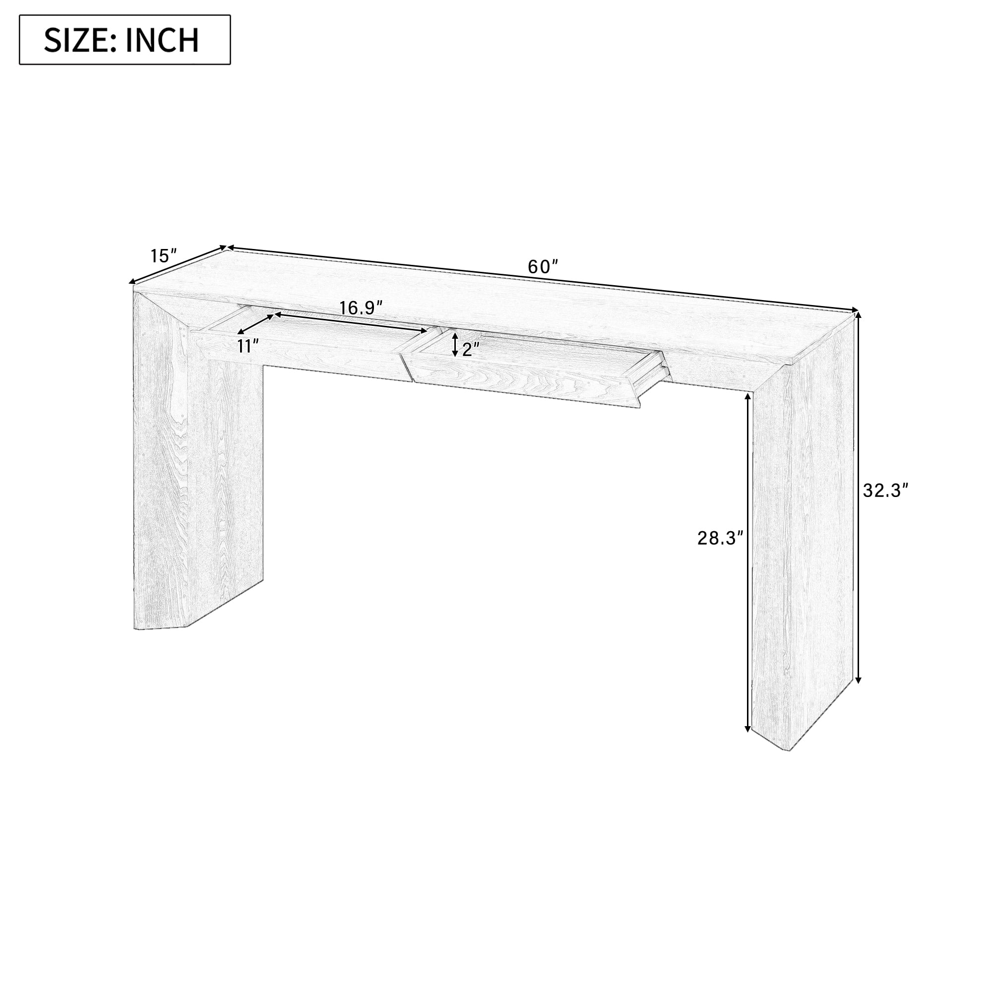 EUROCO 60" Modern Console Table with 2 Concealed Drawers, Entryway Table with Waterfall Design for Living Room, Entryway & Hallway,Natural