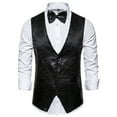 thumbnail image 3 of Sequins Vest for Men with Bow Tie,Men's Fashion Sequins Vest Jacket with Bow Tie, V-Neck Sleeveless Business Wedding Suit Vests Waistcoat, 3 of 4