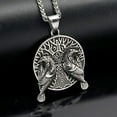 thumbnail image 4 of Retro Punk Crow Tree of Life Medal 14K White Gold Pendant Necklace Men Women Fashion Charm Nordic Lucky Amulet Jewelry Gift, 4 of 4