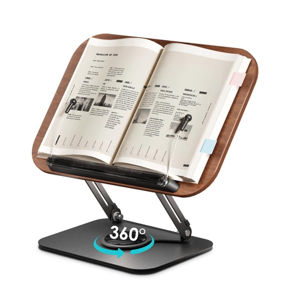 Viozon Support de Livre pour Lecture, Porte-Livre, Hauteur et Angle Réglables, Base Rotative à 360°, Pliable et Portable, Léger pour Bureau, Cuisine