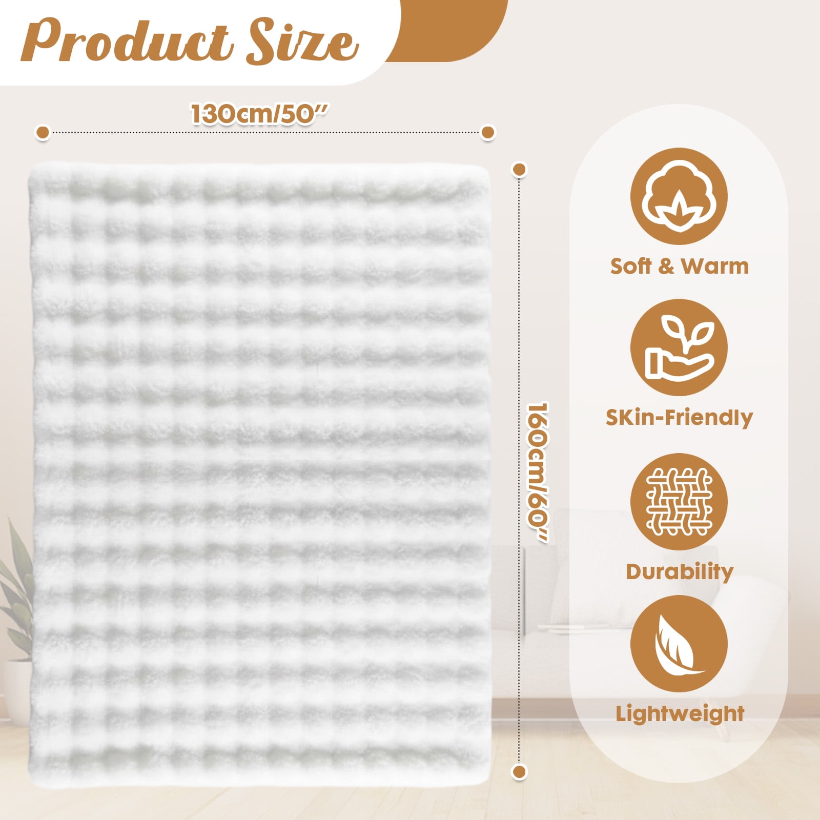 ShellKingdom Faux Fur Throw Blanket, Soft Plush Fluffy Thick Bubble Blanket for Couch Sofa Bedroom Living Room 50 x 60 inches, White