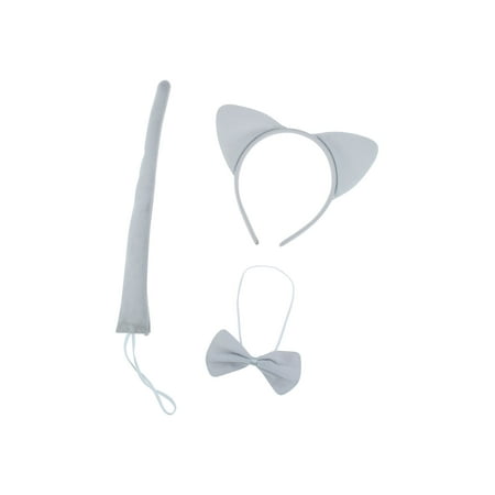 Lux Accessories Plain Grey Cat Ears Tail Bowtie Costume Set Halloween Party