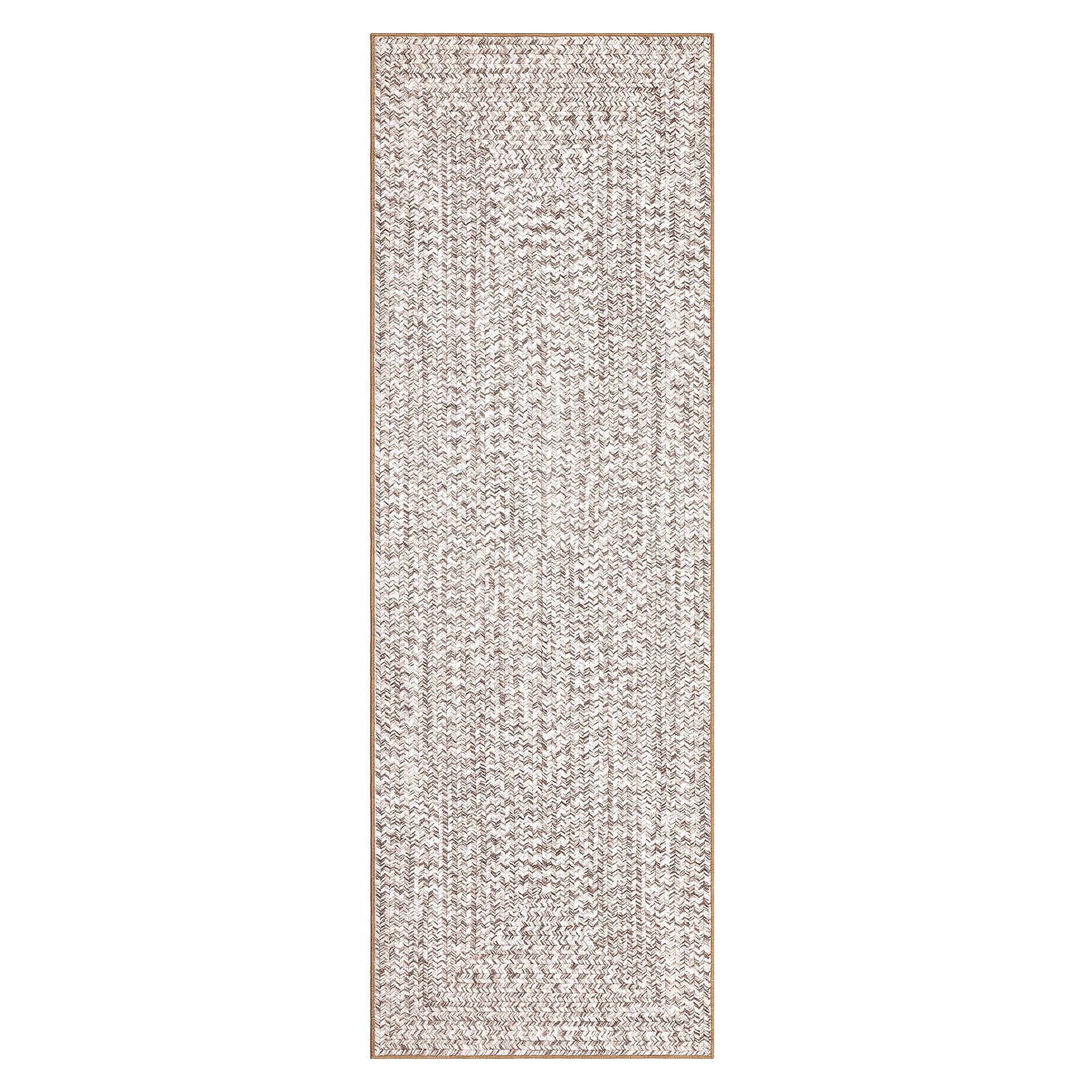 Garvee 2'x6' Runner Rugs Kitchen Entryway Braided Print Rugs, Machine Washable Non-Slip Low Pile Indoor Rugs for Hallway, Bedroom, Living Room, Beige
