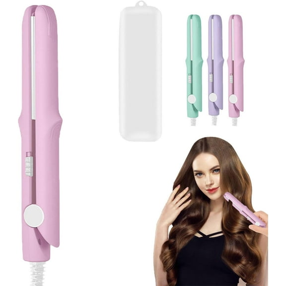 2025 New 2 in 1 Mini Dual Purpose Curling Iron, Mini Curling Wand Flat Iron Hair Straightener, Portable Travel Curl Wand for Women Short and Long Hair (Pink)
