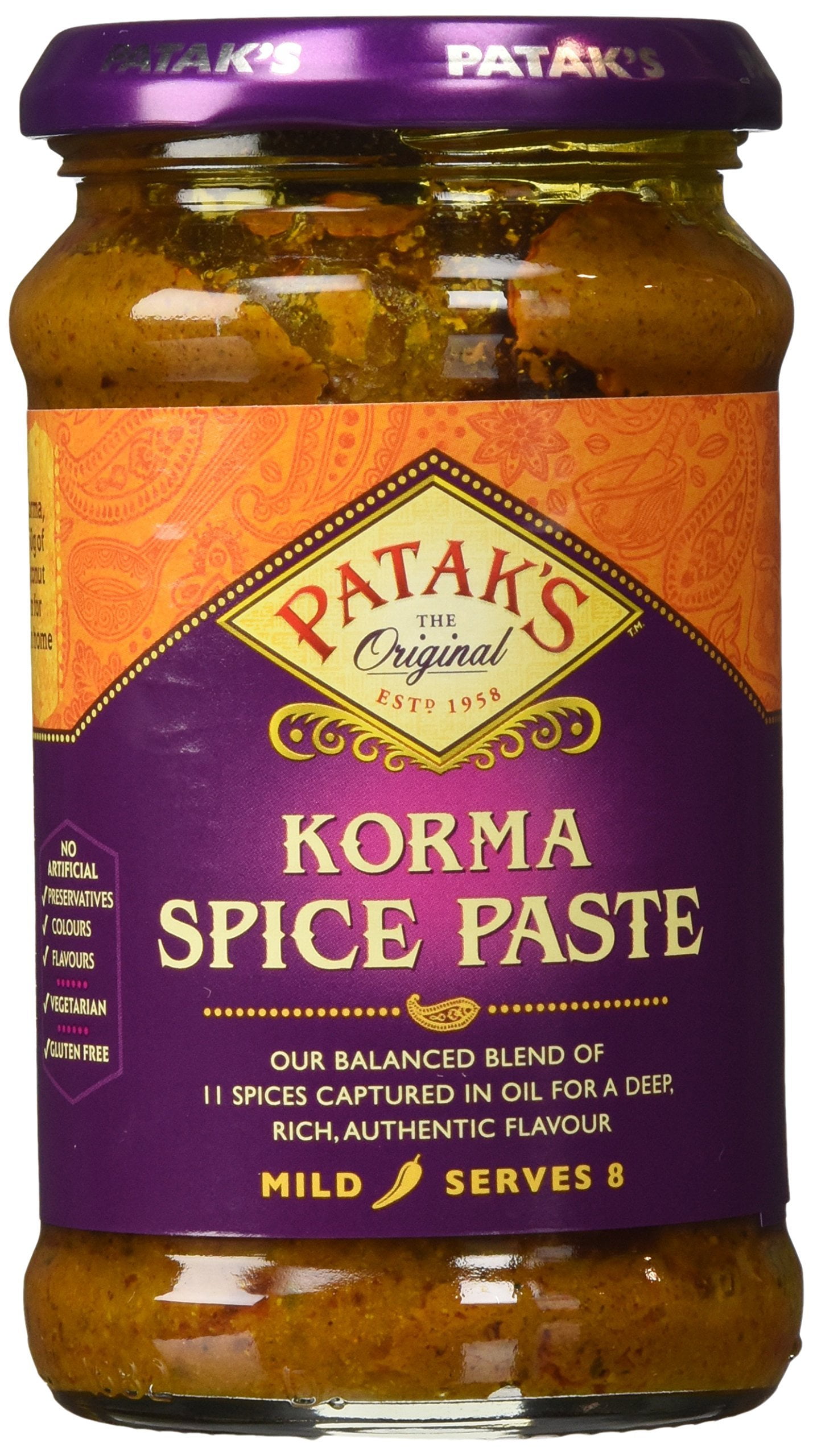 Patak's Korma Curry Paste, Coconut & Coriander (Mild), 10 oz, (Pack of