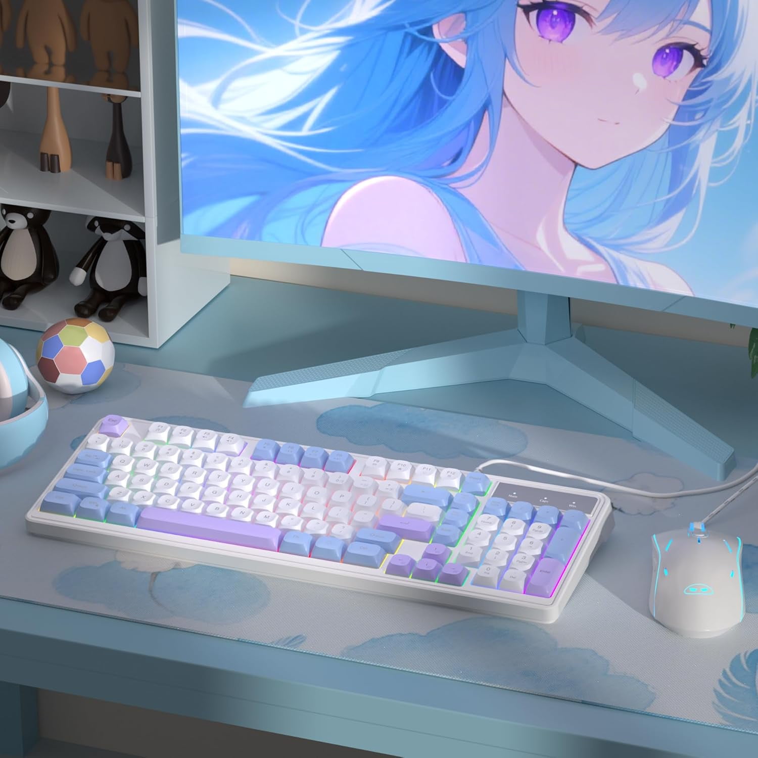 MageGee Gradient Purple Creamy Keyboard and Mouse Combo,MageGee GK980 Wired RGB Backlit Keyboard and Gradient Purple Gaming Mouse Combo,PC Keyboard and Adjustable Sensitivity Mouse for PC/loptop/MAC