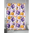 thumbnail image 5 of Fsddascl Halloween Shower Curtain Set - Standard 72" x 72" Washable Bathtub Curtain with 12 Hooks, Purple Magic Hat Stars Pumpkin Candy Ghost Waterproof Fabric Stall Shower Curtains for Bathroom, 5 of 6