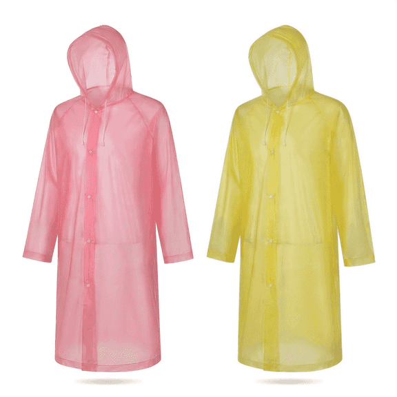 Disposable Rain Poncho 2 Pack for Adults, Colorful Waterproof Ponchos for Color Powder Run Events - Yellow Rose Red