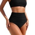 thumbnail image 2 of HOWPAY Womens Swim Shorts Tummy Control High Waisted Bathing Suits Bottoms Stretchy Solid Color Summer Lounge Beach Pool Swimsuit Brief Black XL, 2 of 4