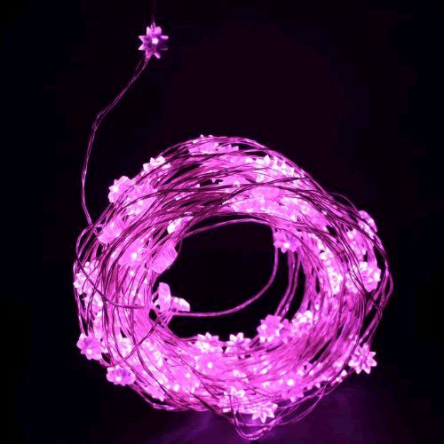 LED String Lights with Pink Flowers