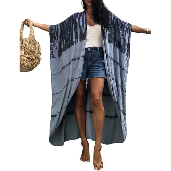 Stylish Tie Dye Open Front Long Kimono Swimsuit Cover Up for Women Swimwear Cover Ups