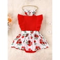 thumbnail image 3 of Wassery Baby Girls Romper Dress 3 6 12 18 Months Infant Girls Jumpsuits Fly Sleeve Crew Neck Floral Bodysuit with Bowknot Headband, 3 of 9