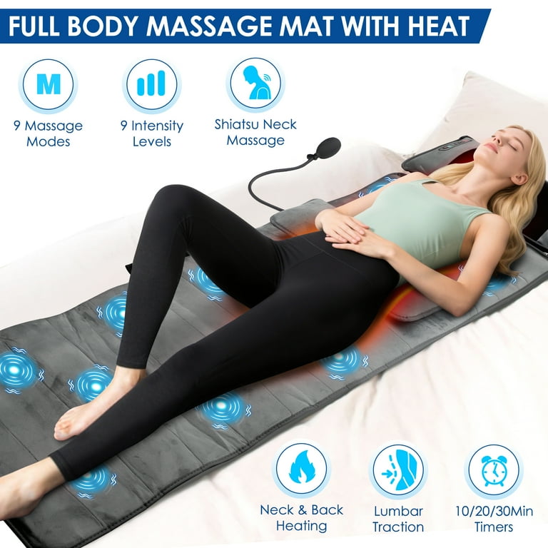 Full Body Massage Mat with Heat and Pillow, Neck Waist Back Multifunctional Massage Cushion