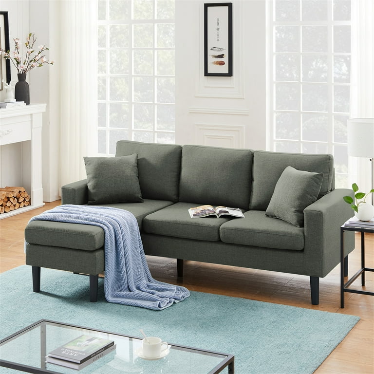 72 inch Convertible Sectional Sofa Couch 3 Seat Sofa with 2 Pillows Upholstered Sofa with Chaise Small Space Couch for Living Room Apartment and