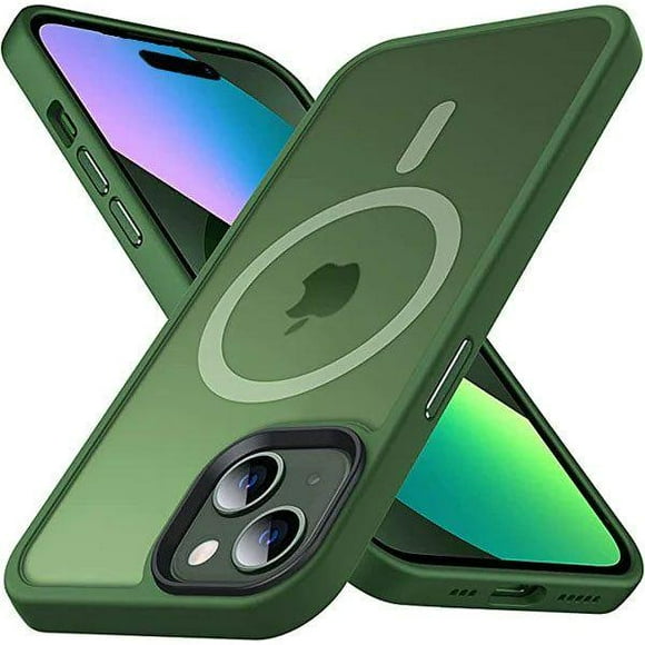 Entronix Étui Robuste pour iPhone 13,14,15, Dos Mat Translucide, Étui Magnétique Solide, Vert