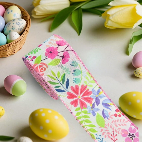 Easter Spring Pastel Wired Ribbon Rolls, Easter Bunny Wired Edge Ribbons, Decorative Wrapping Ribbons for Gift, Easter Colorful Craft Ribbons, Easter Fabric Ribbon Decor, 24 Yards