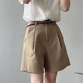 thumbnail image 4 of Belt Pure Cotton Shorts Women High Waist Wide Leg A Line Suit Shorts Office Lady Solid Loose Casual All Match Short Pants, 4 of 5