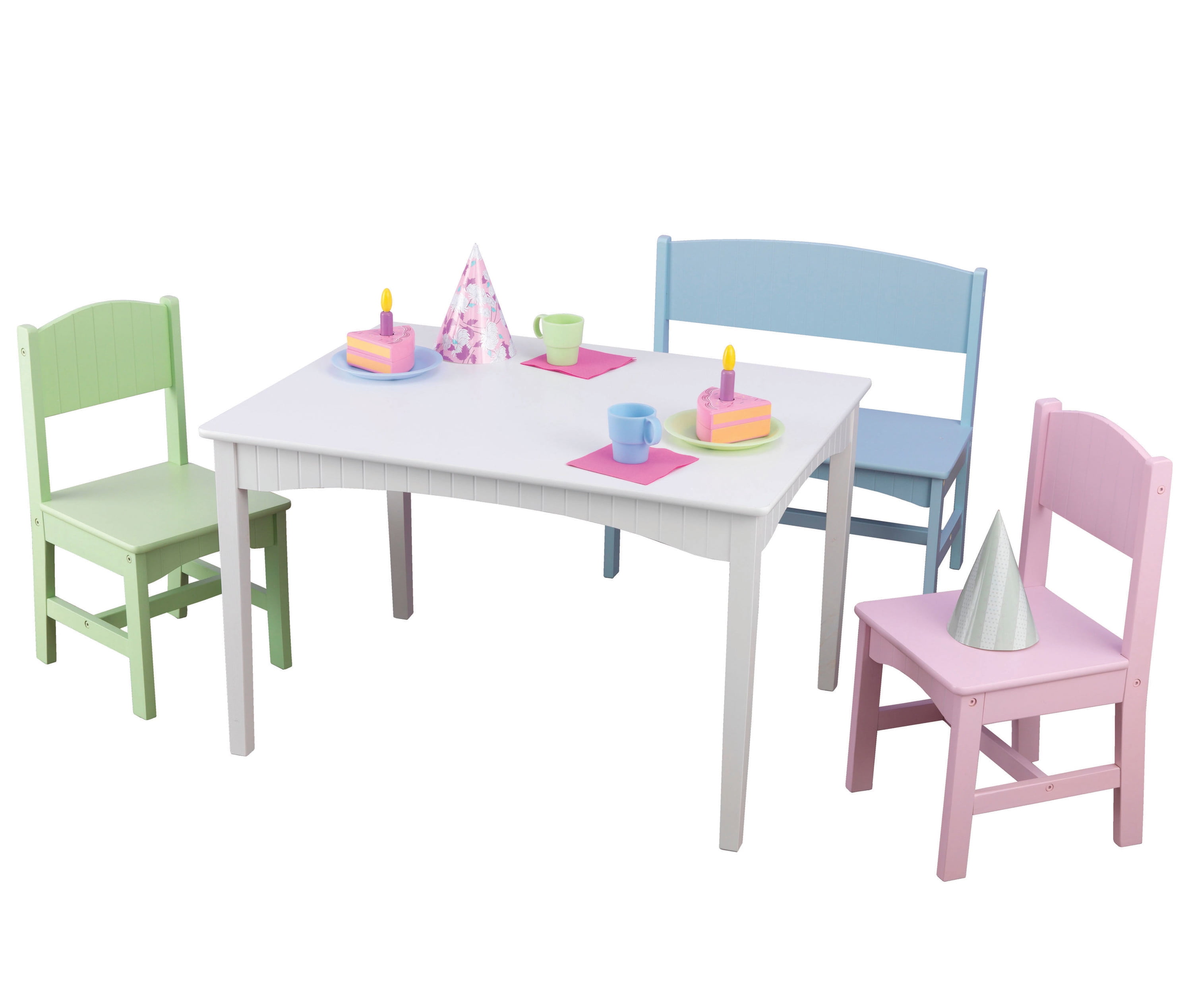 KidKraft Nantucket Wooden Table with Bench and 2 Chairs, Multicolored