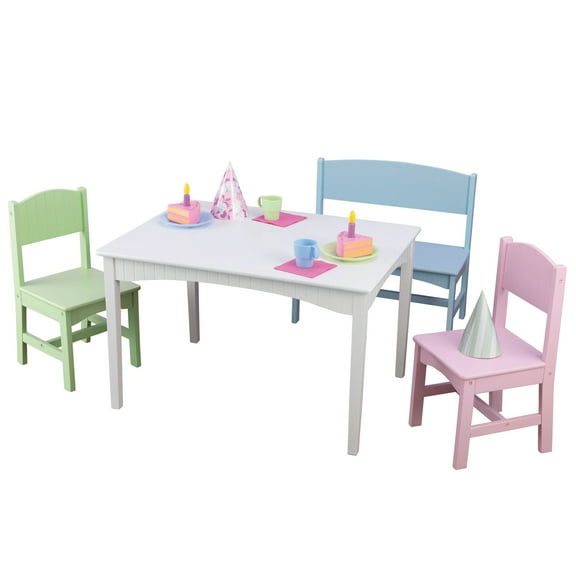 KidKraft Nantucket Wooden Table with Bench and 2 Chairs, Multicolored, Children's Furniture - Pastel