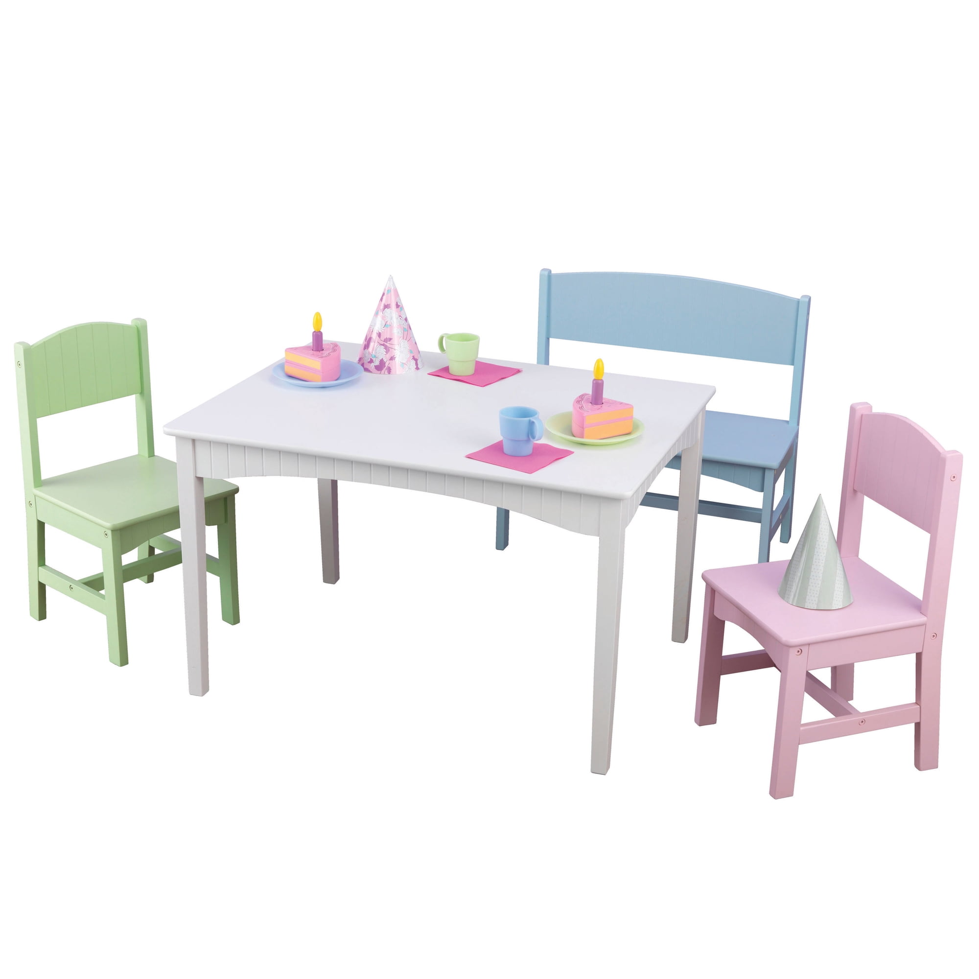 KidKraft Nantucket Wooden Table with Bench and 2 Chairs, Multicolored, Children's Furniture - Pastel