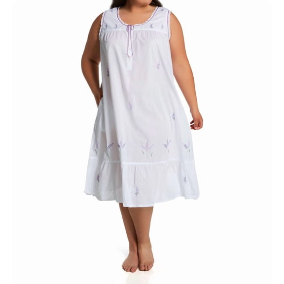 Women's La Cera 1283GX Plus 100% Cotton Woven Sleeveless Nightgown (White 3X)