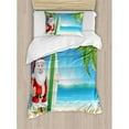 thumbnail image 3 of Christmas Queen Size Duvet Cover Set, Santa Claus with Trunks on the Beach and Surfboard Sunny Hot Christmas Theme, Decorative 3 Piece Bedding Set with 2 Pillow Shams, Blue Green, by Ambesonne, 3 of 3
