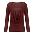 thumbnail image 5 of YYDGH Women's Draped Cowl Neck Ruched Front Tops Rhinestone Sparkly Long Sleeve Blouses Dressy Causal Slim Fitted Shirts Wine L, 5 of 7