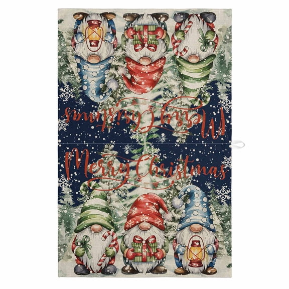 Navy Blue Christmas 1 Pack Kitchen Towel, Water Absorbent Dish Towel, Winter Gnomes Snowflake Xmas Tree Decorative Hand Towels - Quick Drying Cloth for Cooking Baking, 18x28 Inch