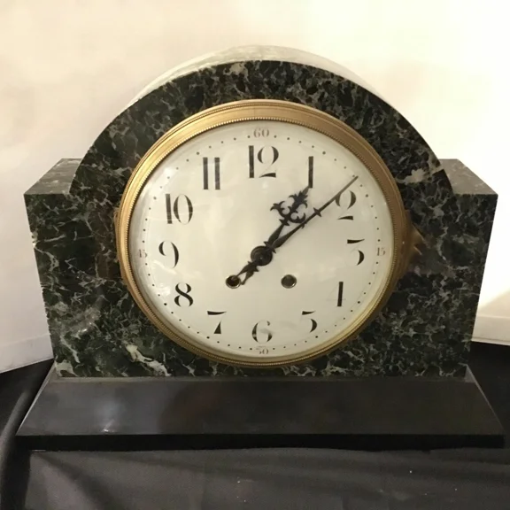 Pre-Owned Art Deco Green Marble Clock